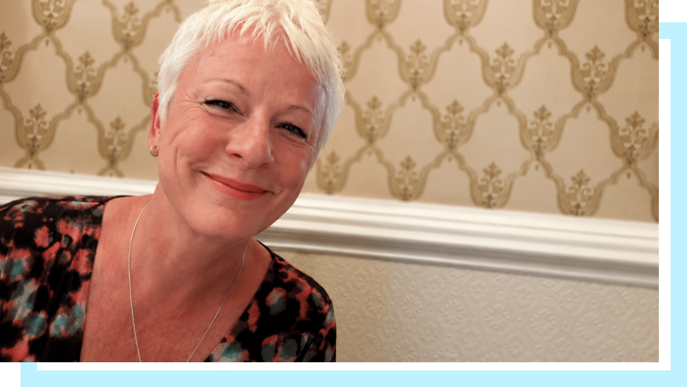Clare Chapman, a middle aged white woman with short white hair