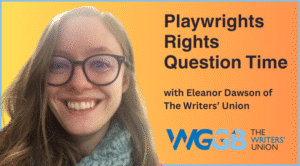 Eleanor Dawson, a white woman with long, brown hair, wearing glasses, on an orange background and the WGGB logo.