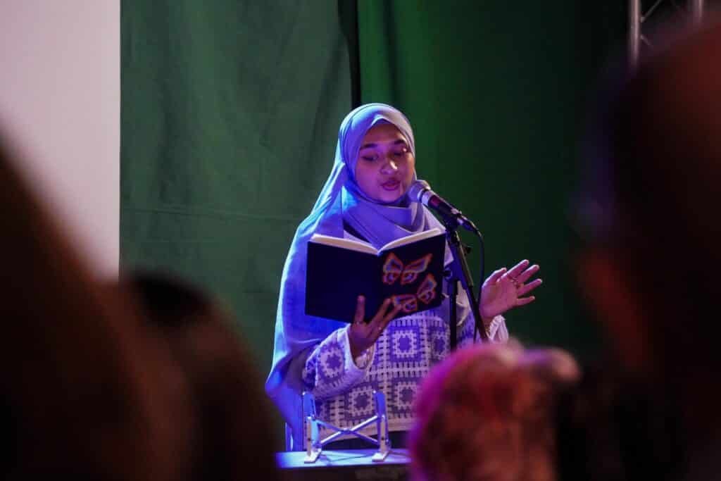 Iffat Rahman reading at the Crawley Poet Laureate launch at Creative Crawley